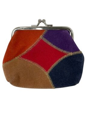 Lancome Velveteen Kiss Lock Coin Purse Multicolor Patchwork Colorful 5"x4"